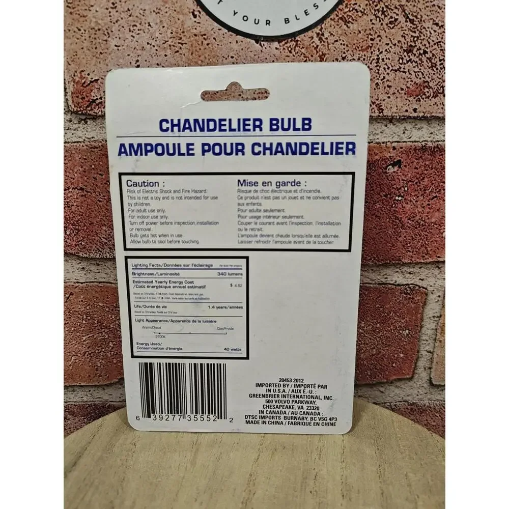 Chandelier Light Bulbs Clear 40w Clear B10 340 Lumens 120 Volt 2 Pack Bulbs New